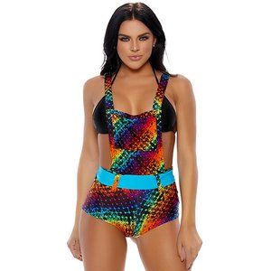 Shimmer Rainbow Overalls Shorts with Pocket Belt
